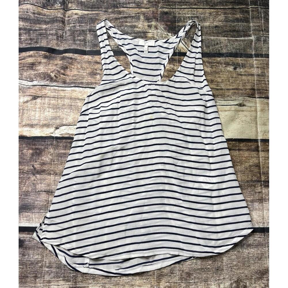 Joie Silk Top Women's Small Striped Navy White Racerback Tank Sleeveless